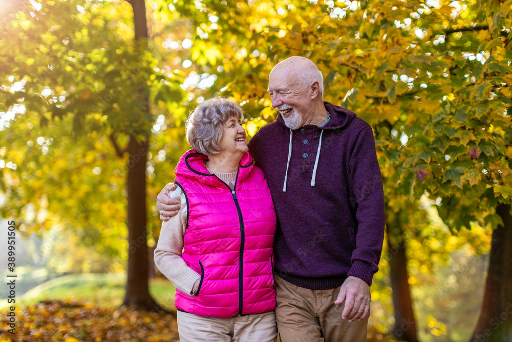 Happy senior couple spending time together in beautiful city park in autumn Happy senior couple spending time together in beautiful city park in autumn