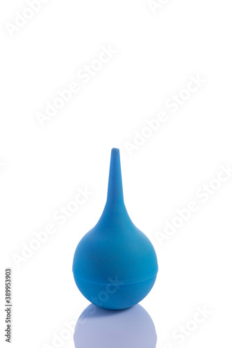medical blue rubber pear isolate on white background with reflection