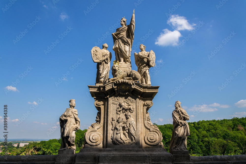 St. Wenceslaus Statue in front of the Jesuit College near Saint Barbaras Church, Kutna Hora, sunny summer day, Czech Republic