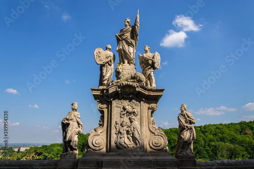 St. Wenceslaus Statue in front of the Jesuit College near Saint Barbaras Church  Kutna Hora  sunny summer day  Czech Republic