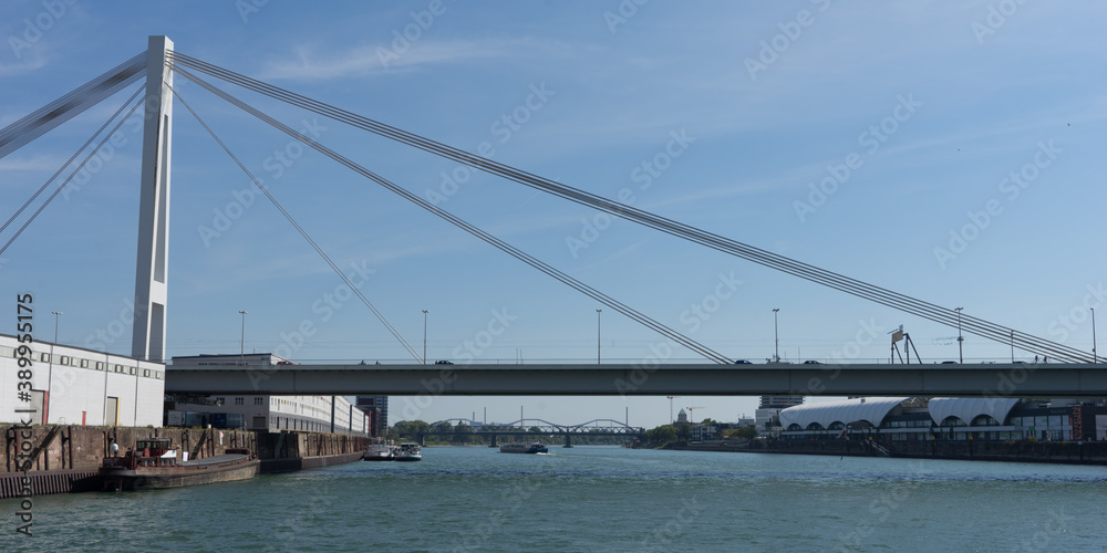 Mannheim / Germany – Sept. 13, 2020: bridge at the „Rhine-Neckar harbor“, one of the biggest european inner harbors, known for sustainability and environment protection.