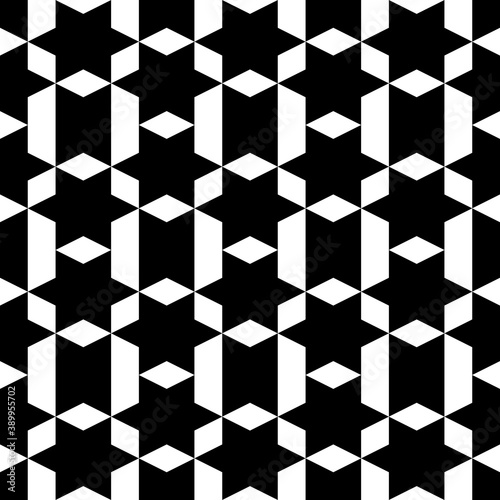 Ethnic motif. Seamless pattern. Stars, rhombuses, trapeziums, figures ornament. Folk wallpaper. Simple background. Geometric backdrop. Digital paper, textile print, web design, abstract.