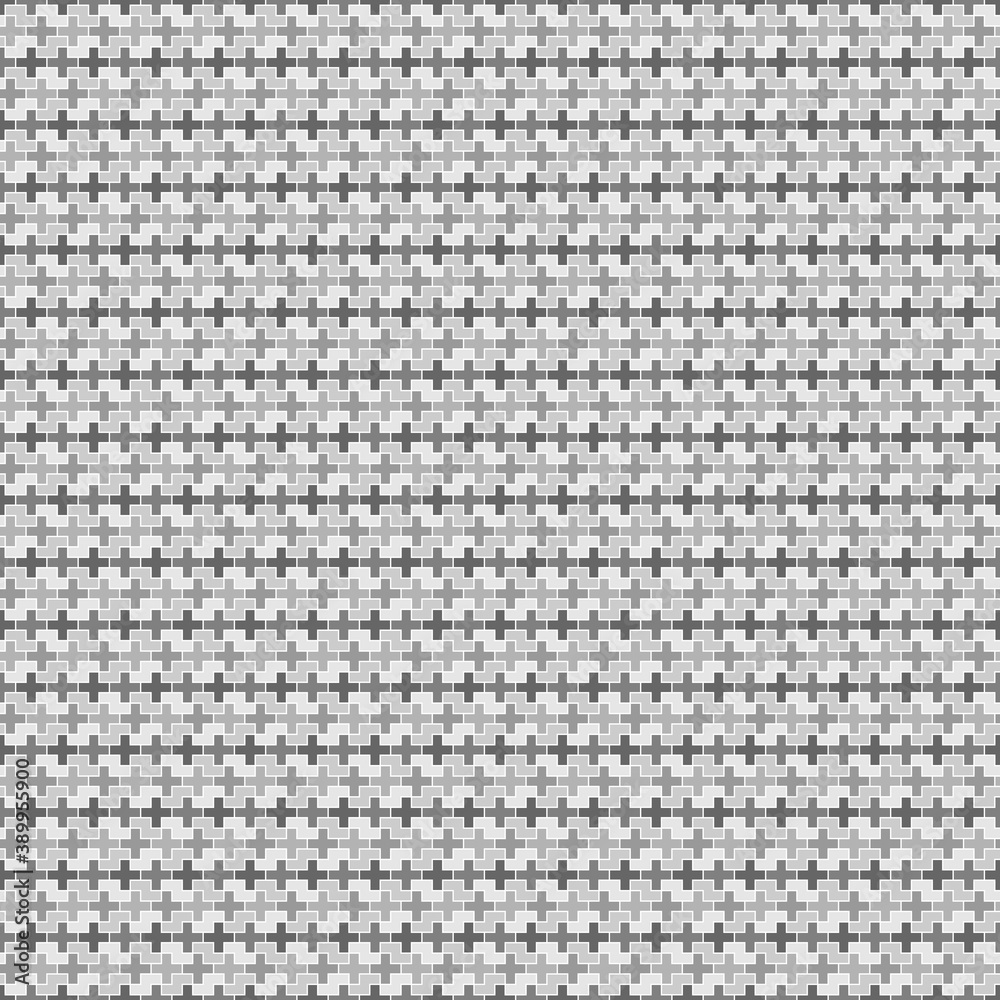 Seamless pattern with mosaic ornament. Repeated puzzle figures and crosses background. Logic game motif. Tile wallpaper. Digital paper for page fills, web designing, textile print. Vector illustration Seamless pattern with mosaic ornament. Repeated puzzle figures and crosses background. Logic game motif. Tile wallpaper. Digital paper for page fills, web designing, textile print. Vector illustration