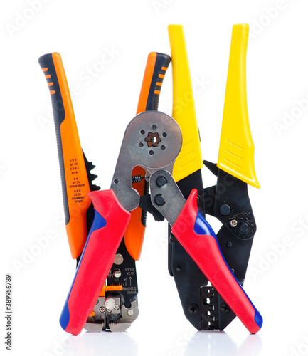 Canvas Print Wire cutter, insul crimper work tool on white background isolation