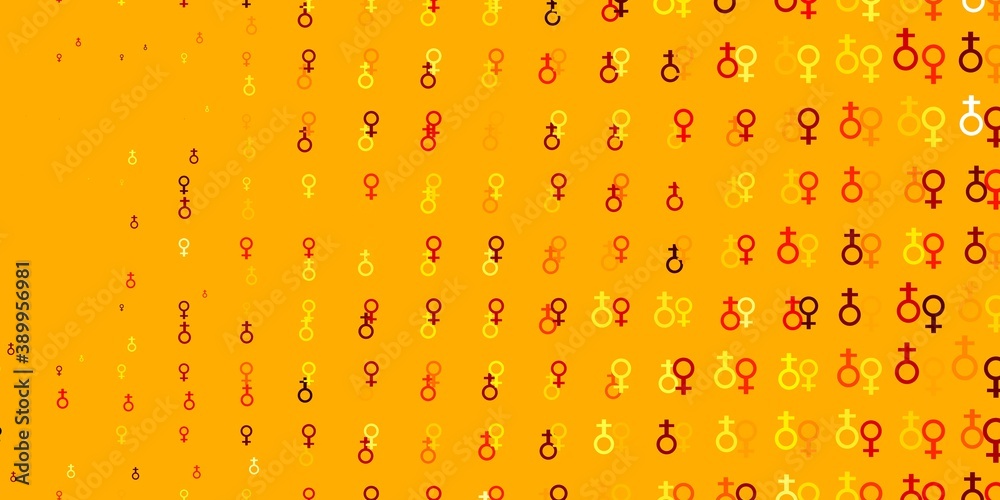 Light Red, Yellow vector backdrop with woman's power symbols. Light Red, Yellow vector backdrop with woman's power symbols.