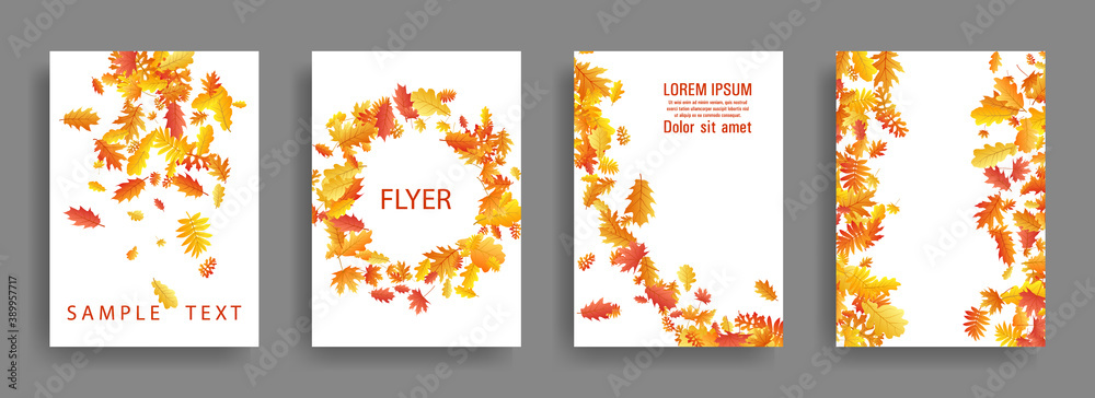 Dry autumn leaves flying card backgrounds or covers vector set.