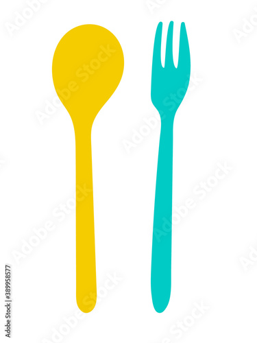 Hand drawn vector illustration of fork and spoon. Doodle style.