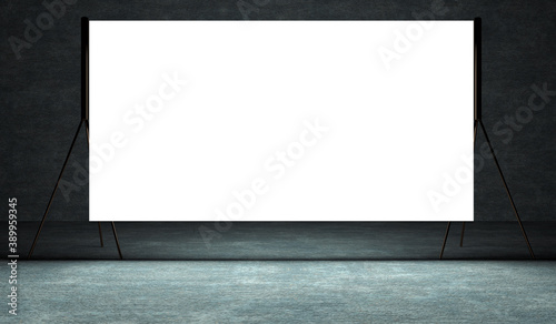 Projection screen on stage.Presentation board, blank whiteboard for conference. Free space for advertising photo