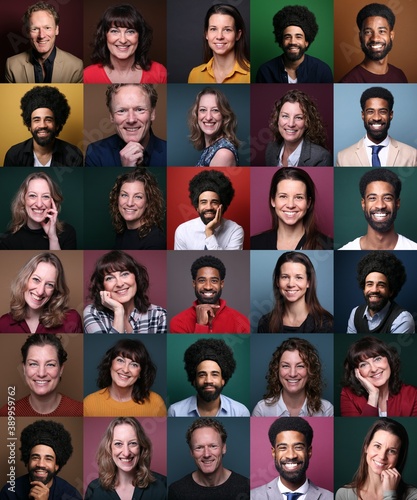 Group of ordinary people in front of a colored background