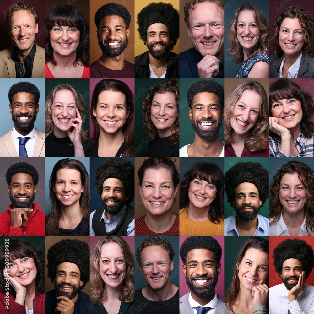 Group of ordinary people in front of a colored background Group of ordinary people in front of a colored background