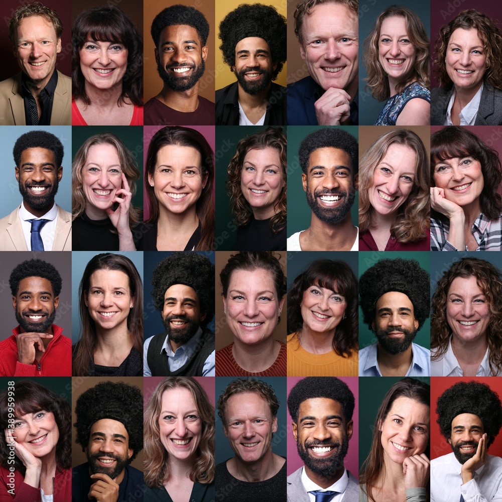 Group of ordinary people in front of a colored background