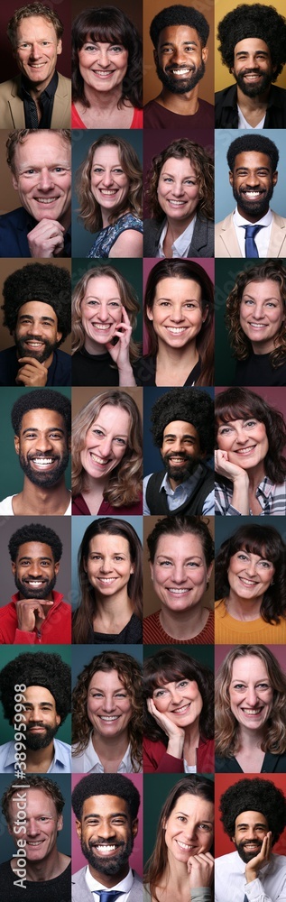 Group of ordinary people in front of a colored background Group of ordinary people in front of a colored background