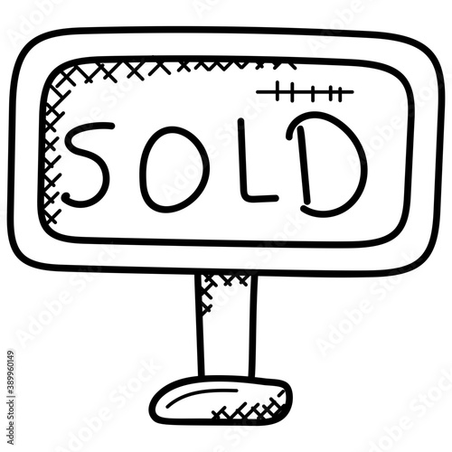
Hanging sold sign board in a house, house auction
