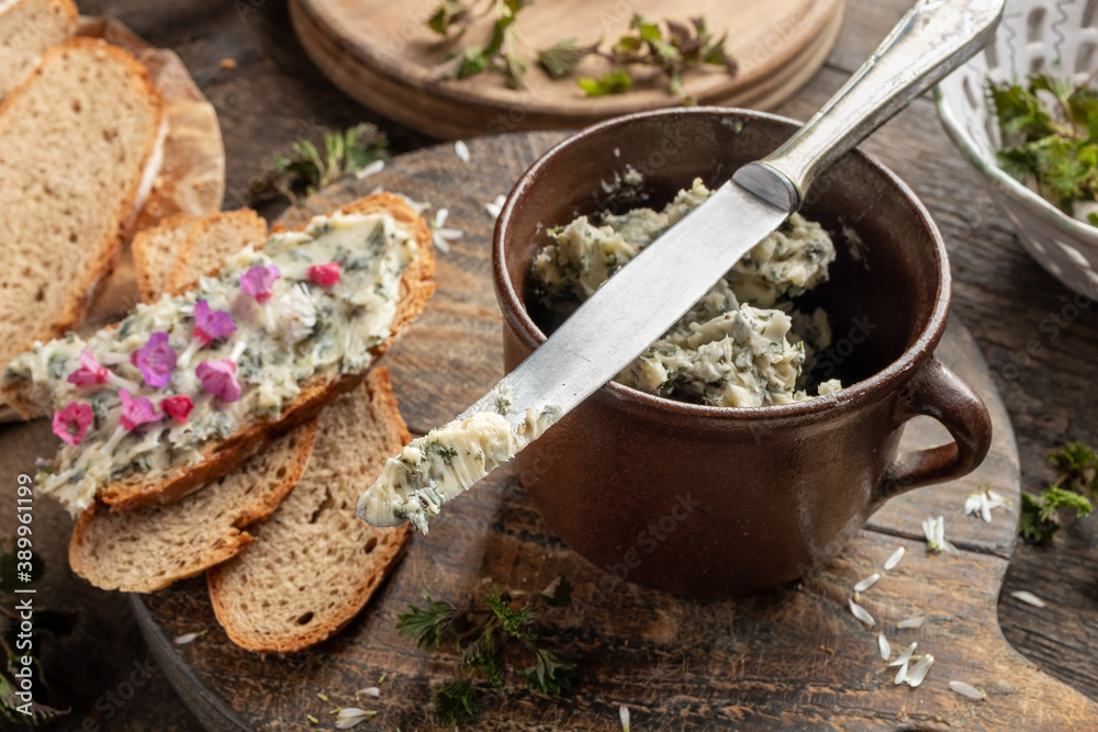 Nettle butter on a tip of a knife Nettle butter on a tip of a knife