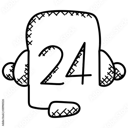 
Headphones with twenty four hours sign representing call center or helpline
