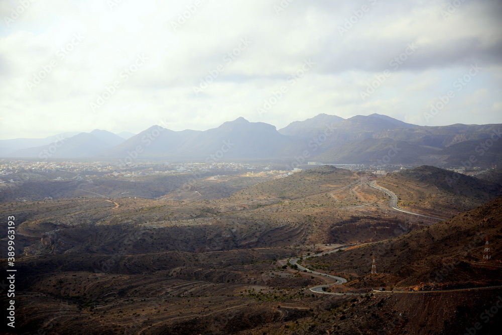 View of the mountains ranges landscape, Jabal Akhḍar region, Oman