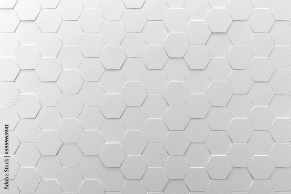 Fototapeta white honeycombs abstract hexagons background, 3d illustration