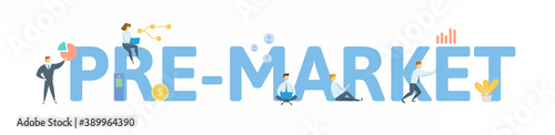 Pre-market. Concept with keyword, people and icons. Flat vector illustration. Isolated on white background.