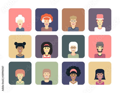 Avatars set of funny characters. Men and women of different nationalities and ages. Vector isolated illustration.