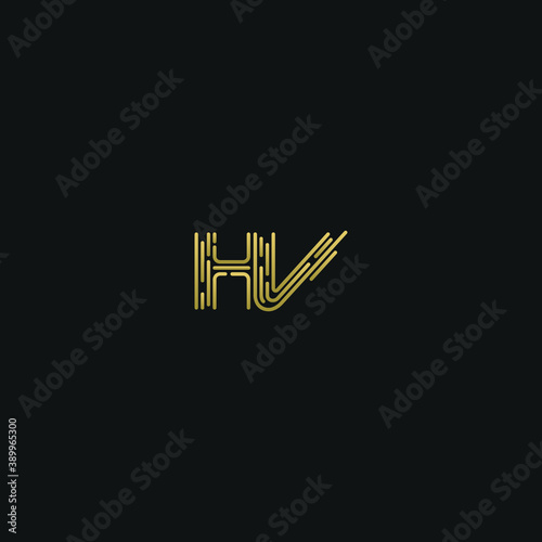 Creative modern geometric trendy unique artistic conjoined black and golden color HV VH H V initial based letter icon logo.