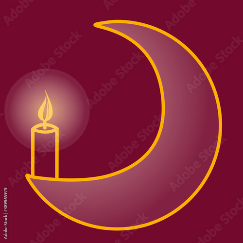 christmas moon with candle vector illustration, outline style