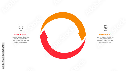 Abstract arrows of graph, diagram with 2 steps, options, parts or processes. Vector business template for presentation