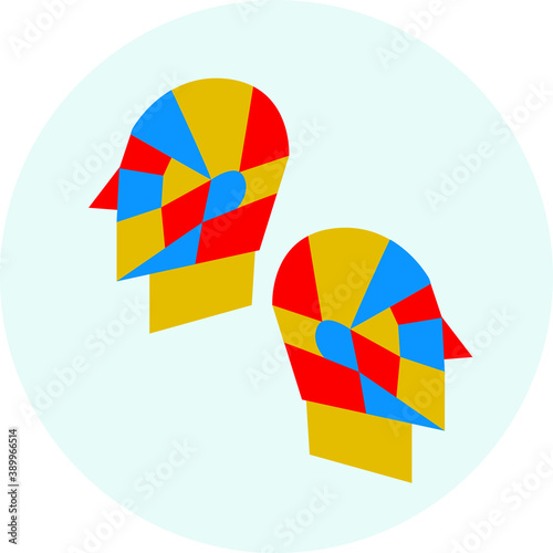 Gemini horoscope symbol vector. Geometric art gemini sign in simple colorful style. Constellation symbol art in colorful baby style. Icon vector gemini illustration. Bauhaus print zodiac. 