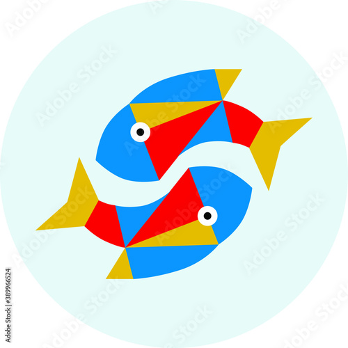 Pisces zodiac sign vector. Magic characters. Hand drawn abstract geometric illustrations with zodiac astrological contemporary signs symbols collection set.Twelve astrological poster. 