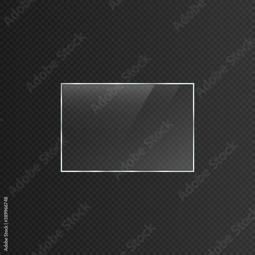 Vector glass. Transparent effect, window, mirror. Reflection, glare. PNG glass. PNG window. Glass frame, glass surface.