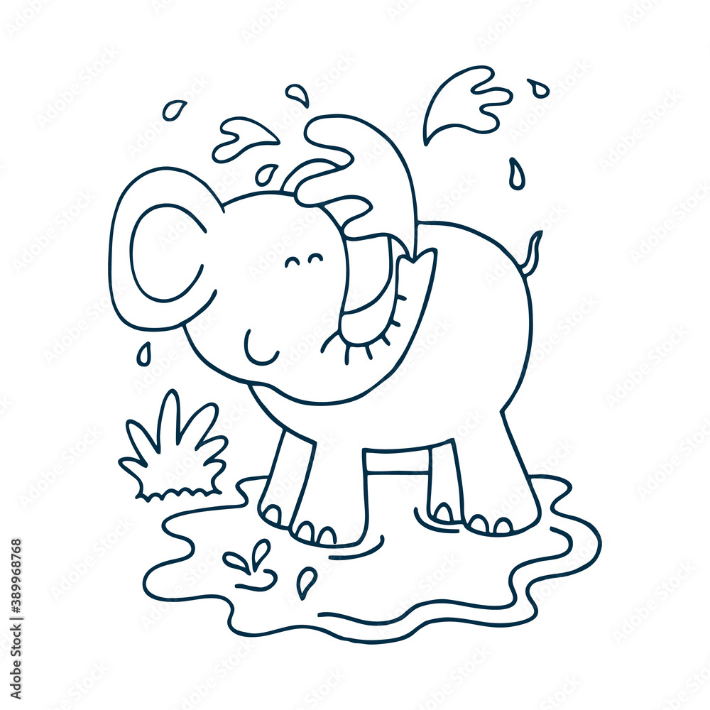 Fototapeta Wektorowa ilustracja kreskówka słoniątka, bardzo ładny słoń stojący