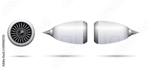 Realistic turbo-jet engine of airplane isolated on white background, vector illustration