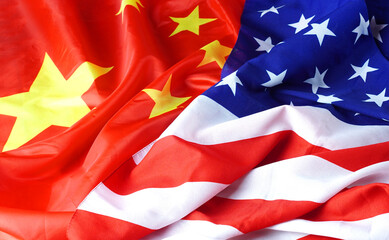 America - China interaction concept with two national flags