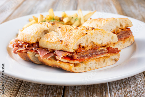A view of a plate of a bocadillo sandwich.