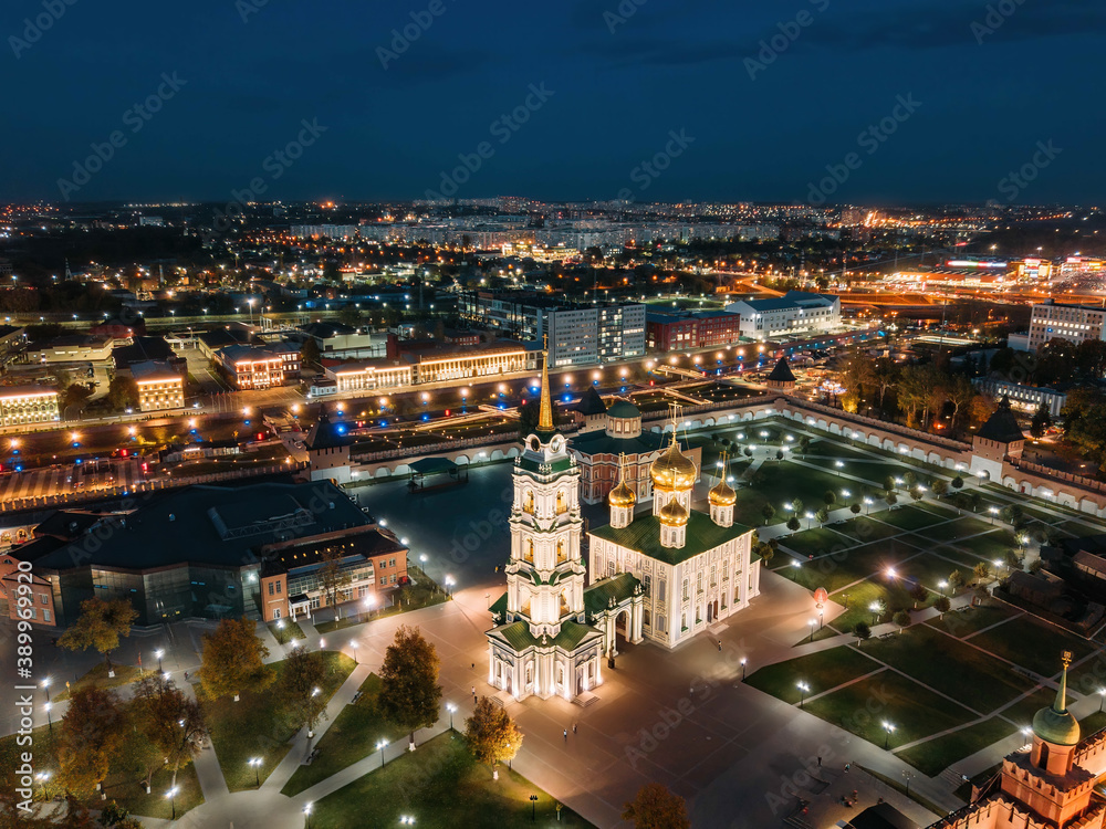 Fototapeta premium Tula Kremlin, aerial view from drone. Epiphany and Assumption Cathedrals