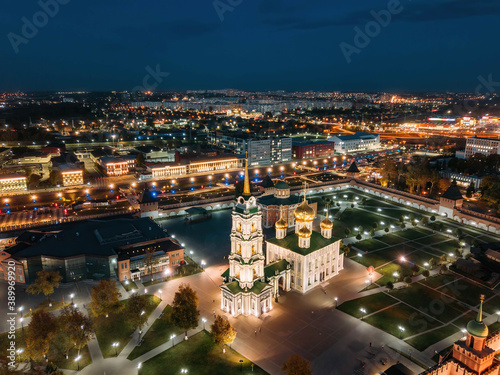 Tula Kremlin, aerial view from drone. Epiphany and Assumption Cathedrals