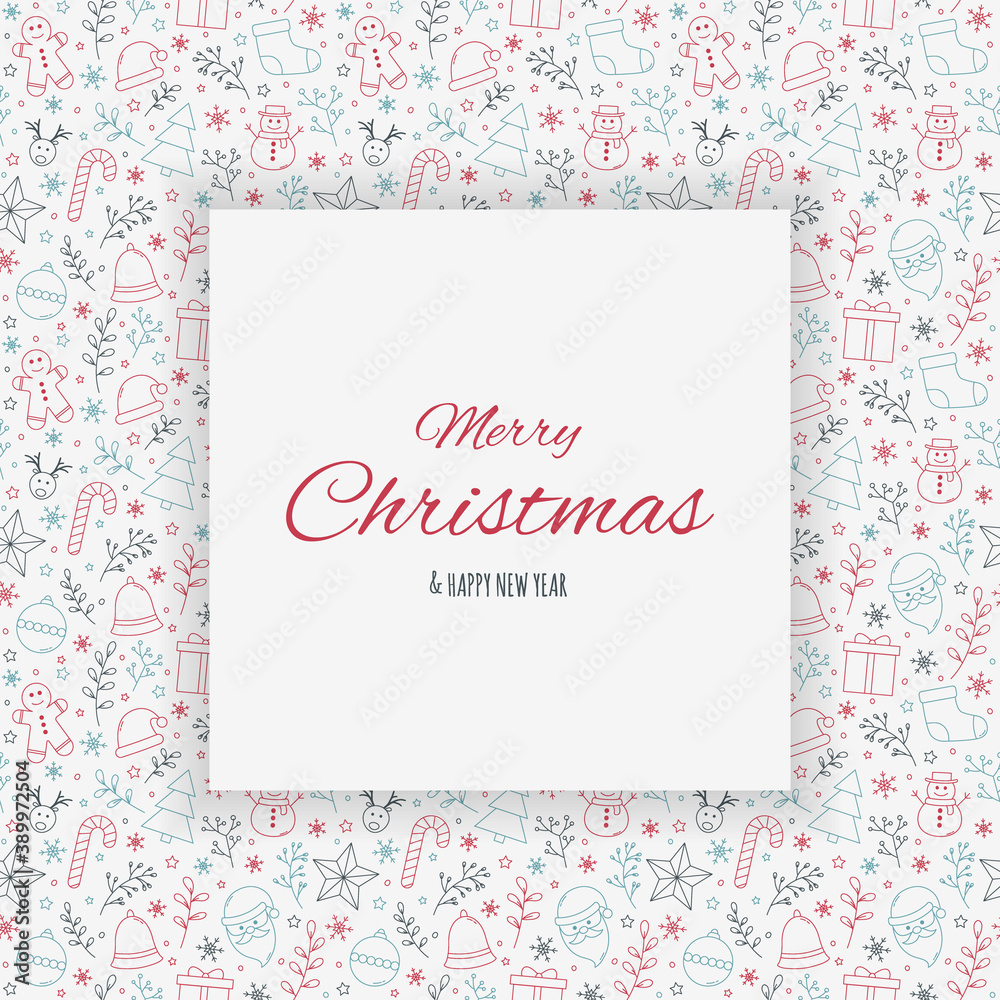 Christmas background with ornaments. Design of Xmas greeting card. Vector