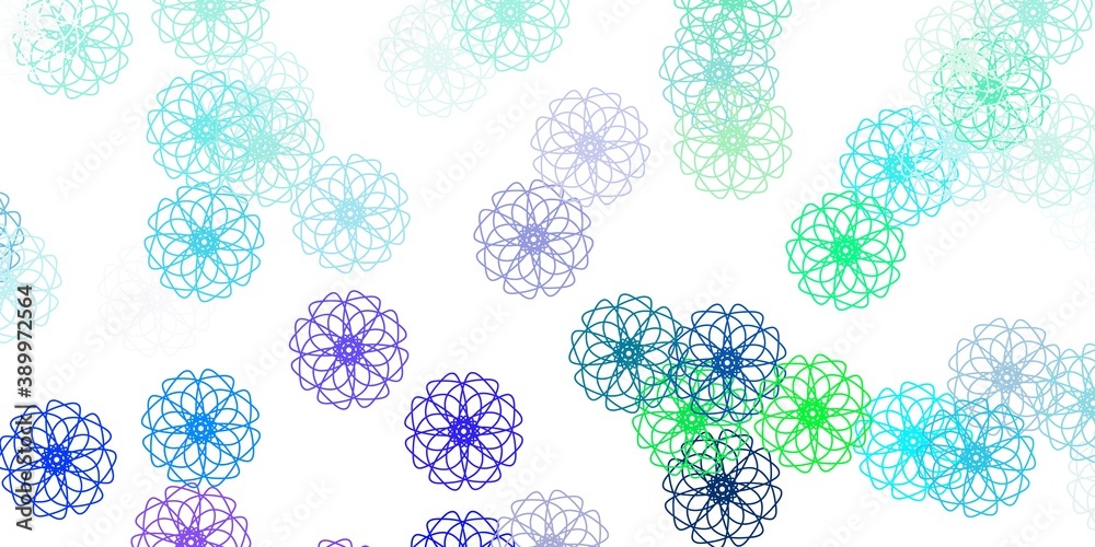 Light blue, green vector natural artwork with flowers. Light blue, green vector natural artwork with flowers.