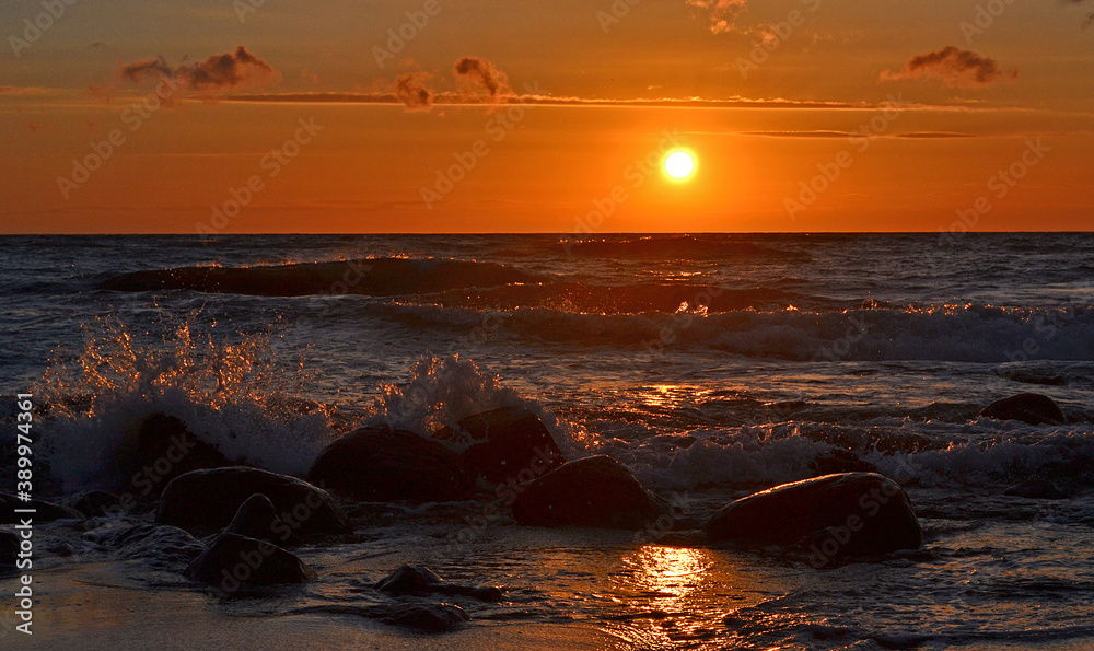 Evening sea sunset on the Baltic sea.