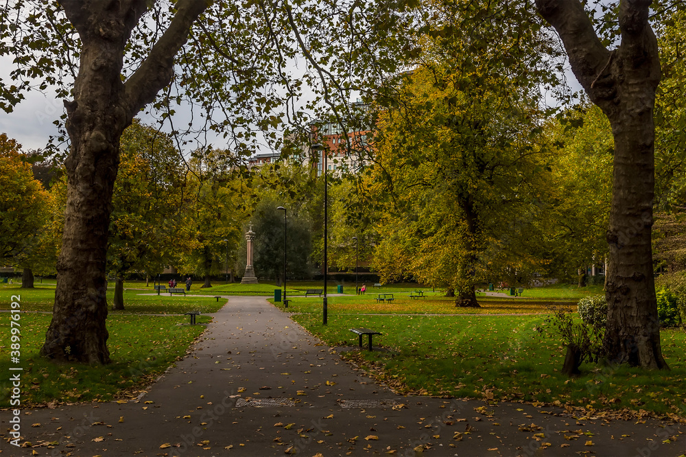 A view across Queens Park in Southampton, UK in Autumn