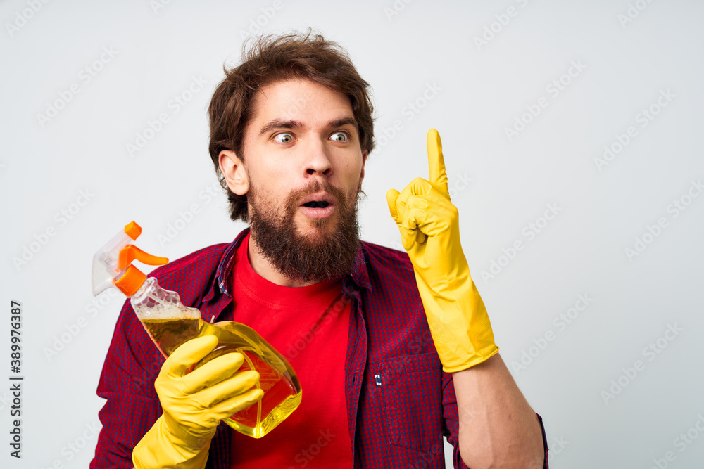 bearded man detergent rubber gloves rendering service cropped view professional bearded man detergent rubber gloves rendering service cropped view professional
