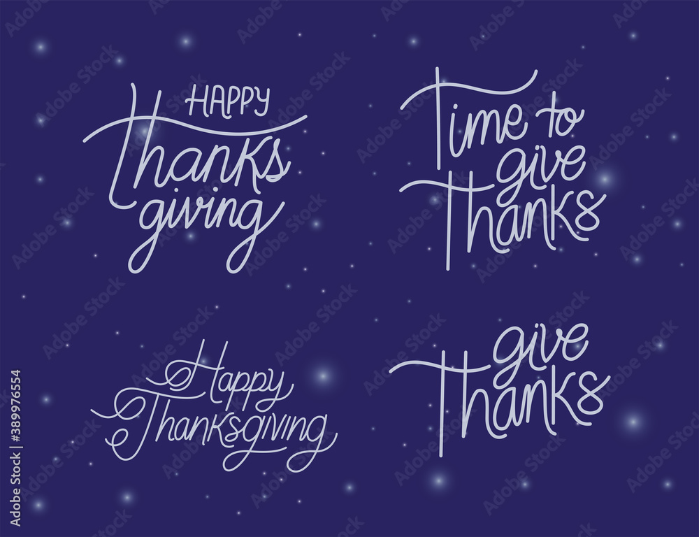 Happy thanksgiving lettering icon collection vector design Happy thanksgiving lettering icon collection vector design
