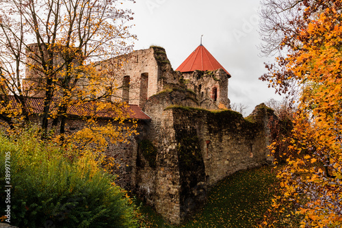 Old castle ruins in autumn.