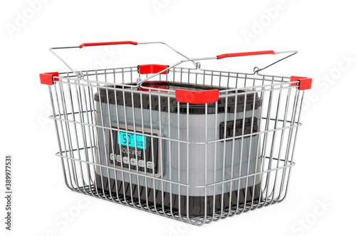 Sous vide machine inside shopping basket, 3D rendering