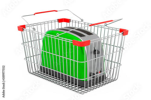 Toaster inside shopping basket, 3D rendering