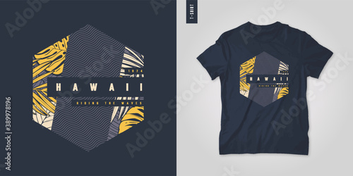 Hawaii. T-shirt geometric floral vector design, poster, print, template