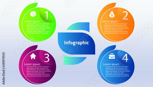 Infographics template four options with circles. Can be used for workflow layout, diagram, number options, step up options, web design, presentations, 