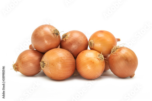 Fresh onions on isolated white background