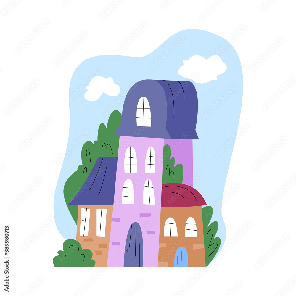 Vector composition of architectural structures and houses. Concept architecture, construction, historical buildings, old cities. You can use it as separate elements or whole in web design, banners etc