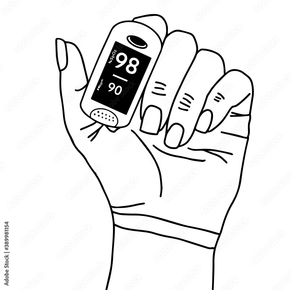 Pulse Oximeter, finger digital device to measure person's oxygen saturation. Reduced oxygenation