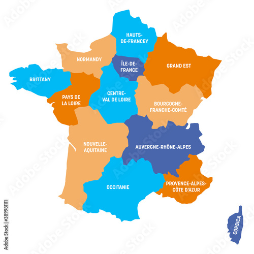 France - map of metropolitan regions